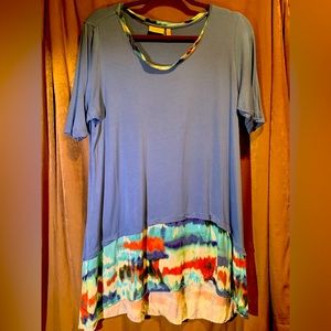 LOGO size L light blue & pattern short sleeve tunic